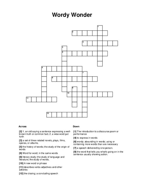 Wordy Wonder Crossword Puzzle