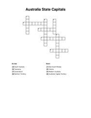 Australia State Capitals Crossword Puzzle