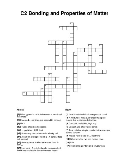 C2 Bonding and Properties of Matter Crossword Puzzle