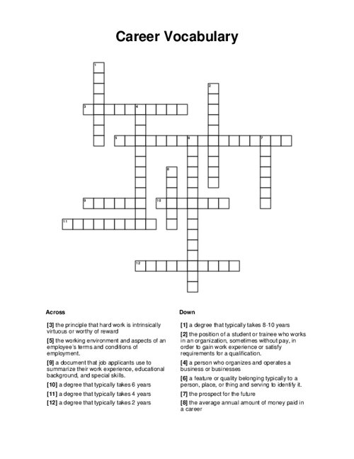 Career Vocabulary Crossword Puzzle