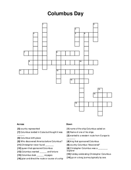 Columbus Day Crossword Puzzle
