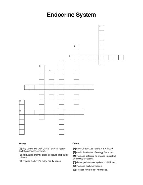 Endocrine System Crossword Puzzle