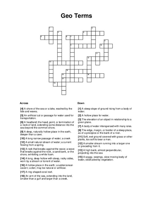 Geo Terms Crossword Puzzle