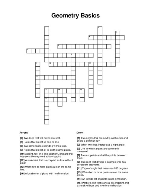 Geometry Basics Crossword Puzzle