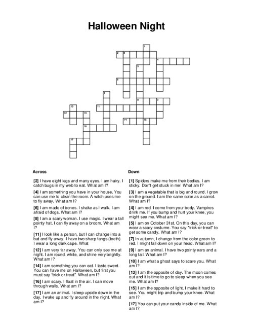 Halloween Night Crossword Puzzle