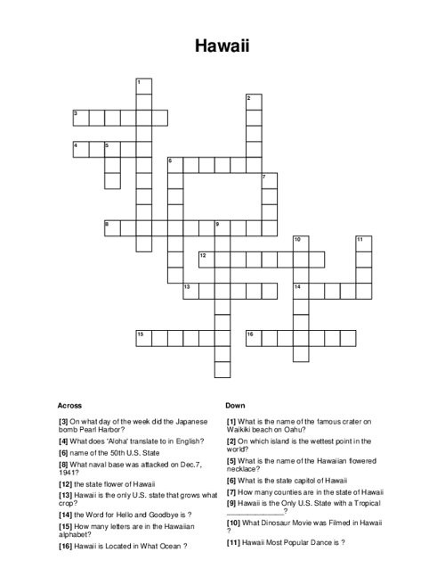 Hawaii Crossword Puzzle
