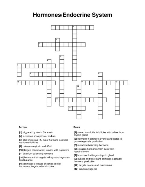 Hormones/Endocrine System Crossword Puzzle