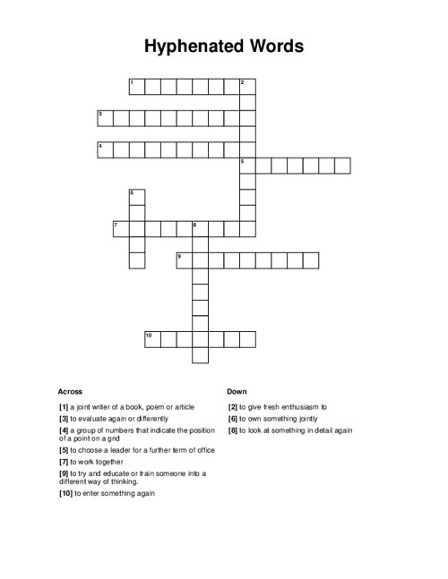 Hyphenated Words Crossword Puzzle