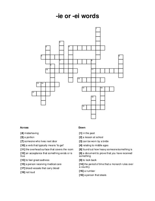 -ie or -ei words Crossword Puzzle