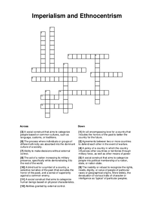 Imperialism and Ethnocentrism Crossword Puzzle