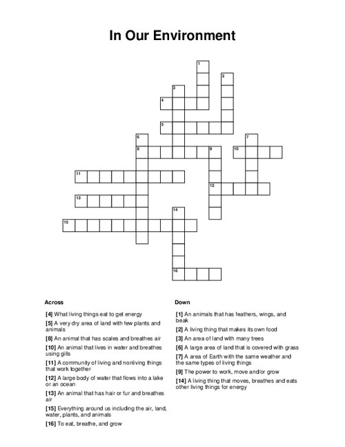 In Our Environment Crossword Puzzle