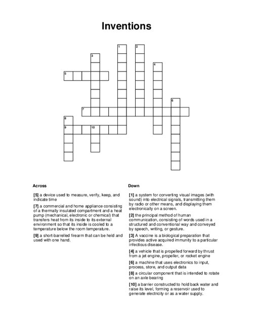 Inventions Crossword