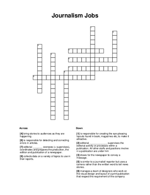 Journalism Jobs Crossword Puzzle