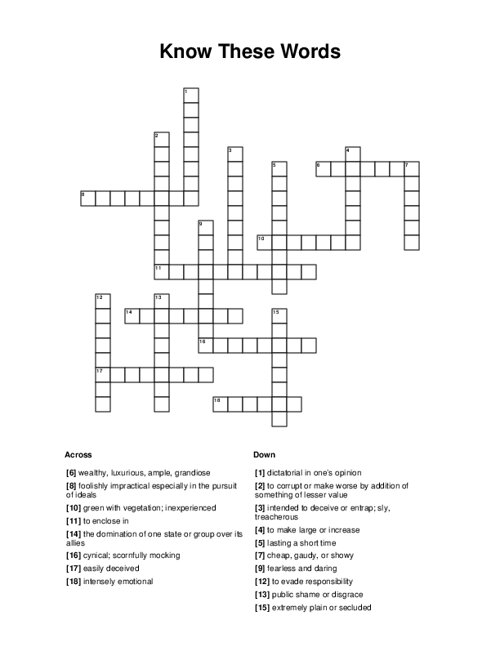 Know These Words Crossword Puzzle