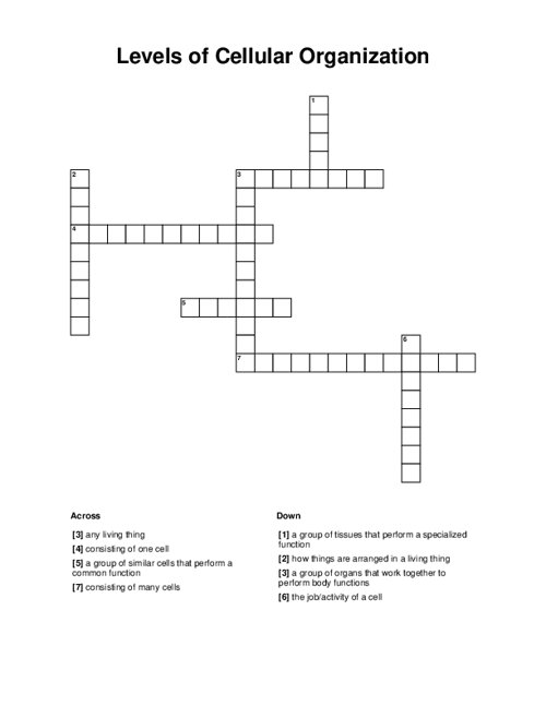 Levels Of Cellular Organization Crossword Puzzle