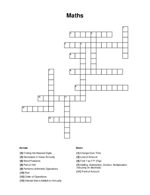 Maths Crossword Puzzle