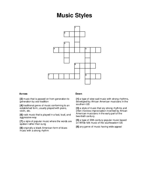 music-styles-crossword-puzzle