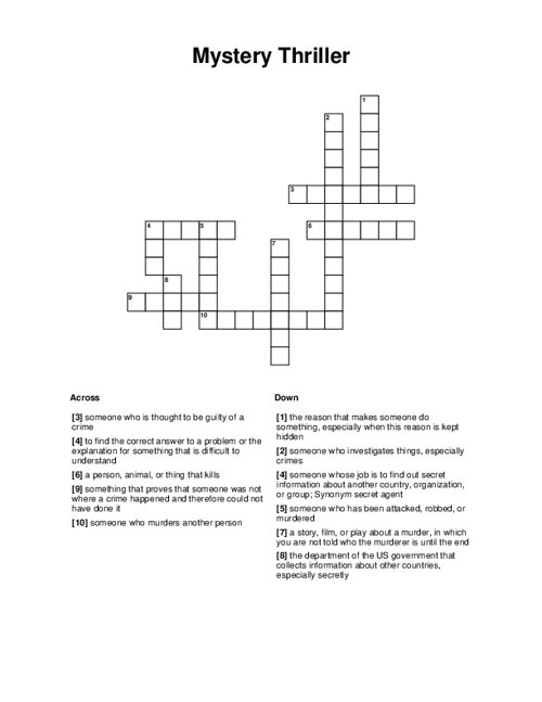 Mystery Thriller Crossword Puzzle