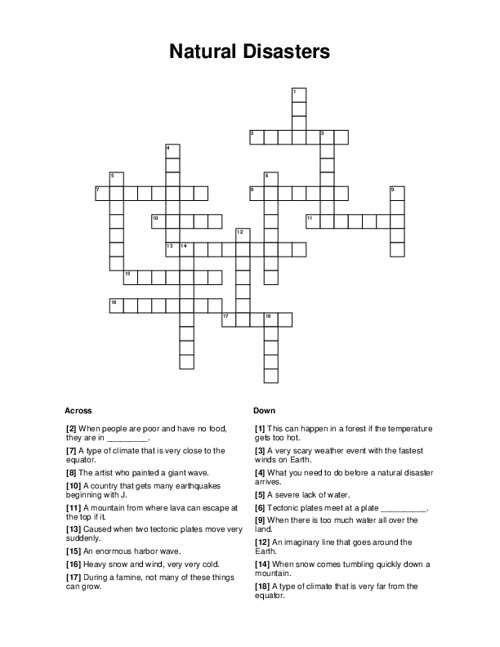 Natural Disasters Crossword Puzzle