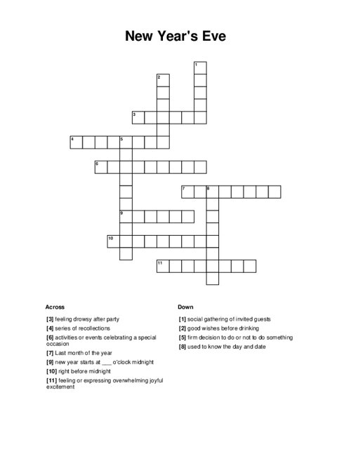 New Year's Eve Crossword Puzzle