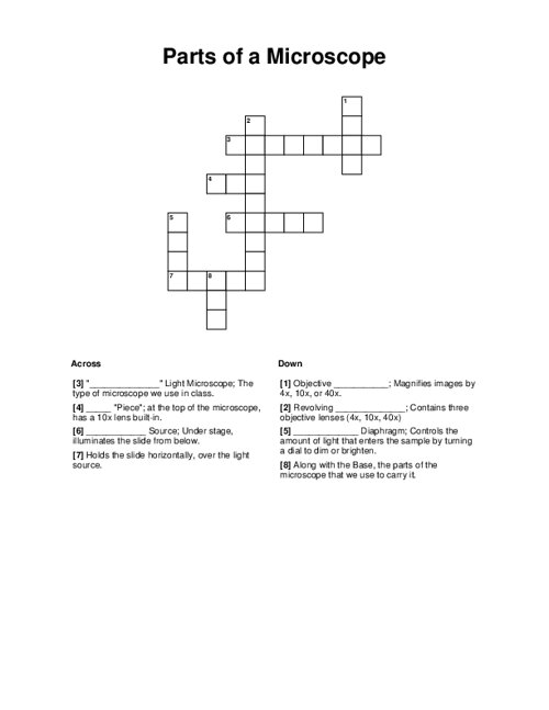 Parts of a Microscope Crossword Puzzle