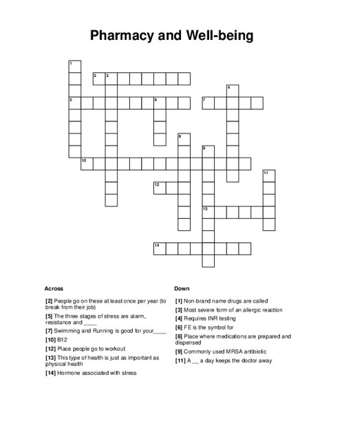 Pharmacy and Well-being Crossword Puzzle
