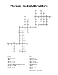 Pharmacy - Medical Abbreviations Crossword Puzzle