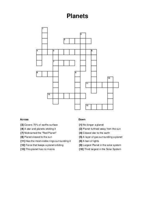 Planets Crossword Puzzle