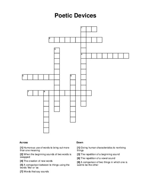 Poetic Devices Crossword Puzzle