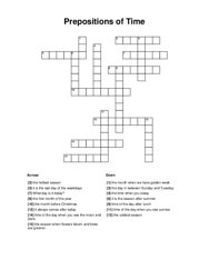 Prepositions of Time Crossword Puzzle