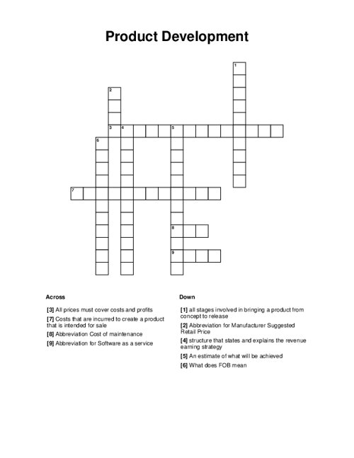 Product Development Crossword Puzzle