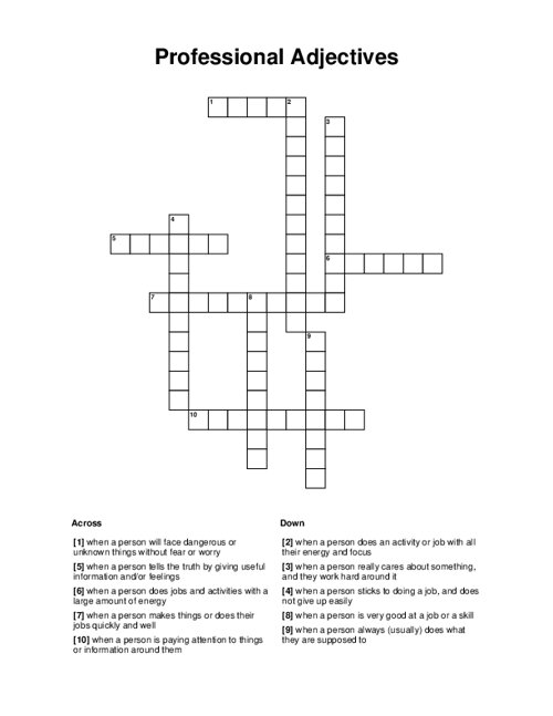 Professional Adjectives Crossword