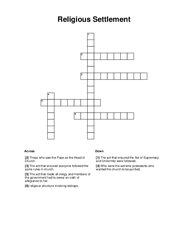 Religious Settlement Crossword Puzzle