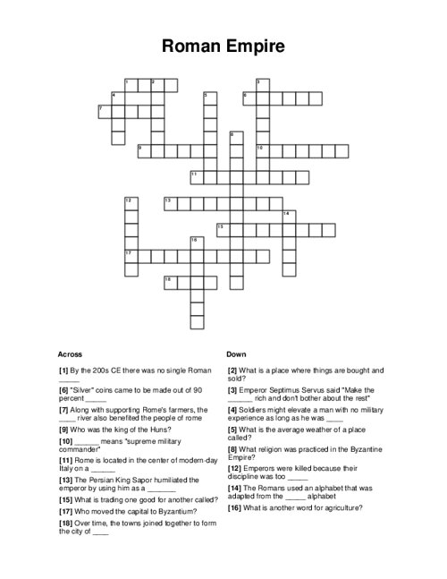 Roman Empire Crossword Puzzle