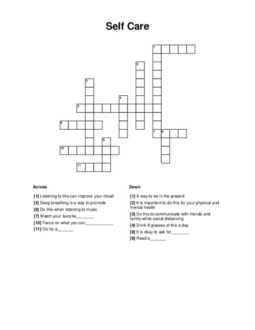 Self Care Crossword Puzzle