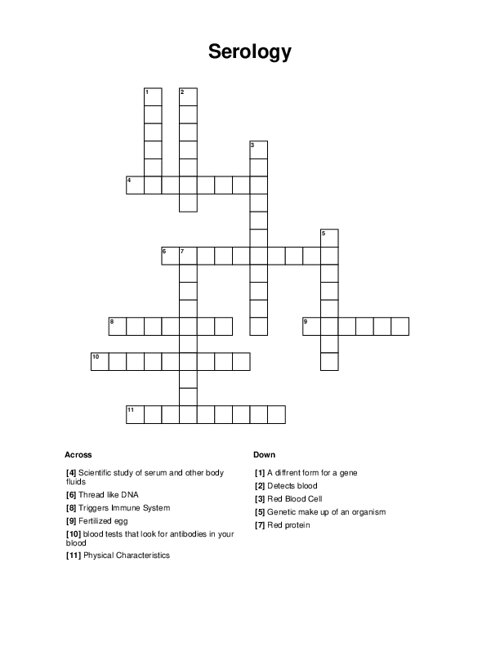 Serology Crossword Puzzle
