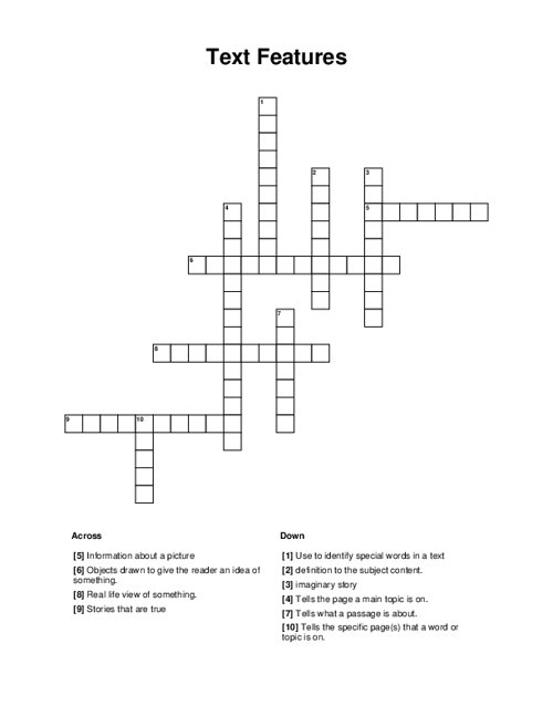 Text Features Crossword Puzzle