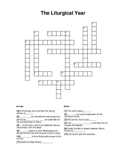 The Liturgical Year Crossword Puzzle