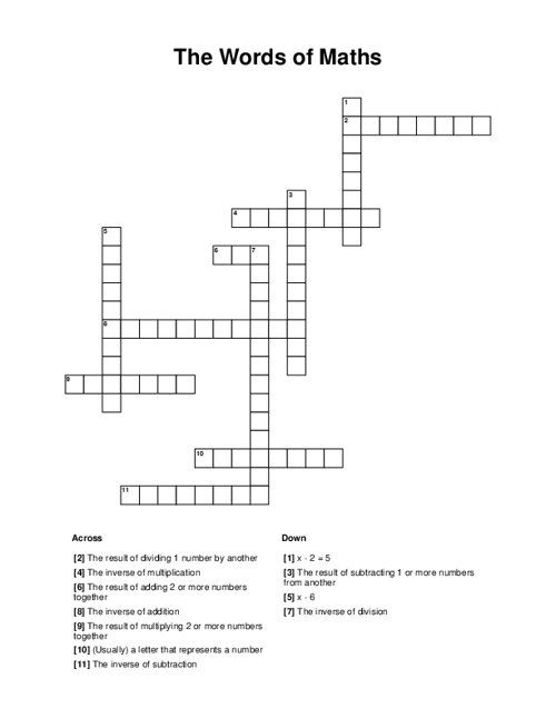 The Words of Maths Crossword Puzzle