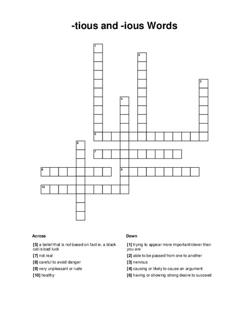 -tious and -ious Words Crossword Puzzle