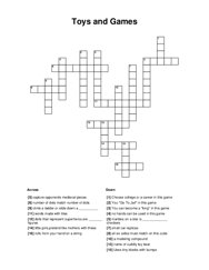 Toys and Games Crossword Puzzle