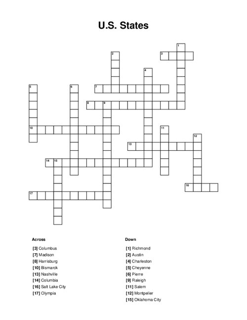 U.S. States Crossword Puzzle