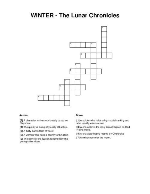 WINTER - The Lunar Chronicles Crossword Puzzle