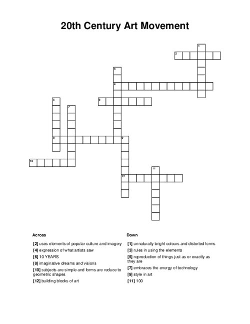20th Century Art Movement Crossword Puzzle