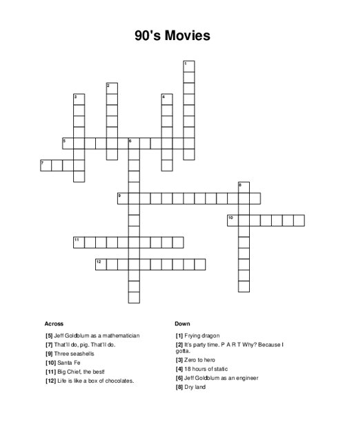 90's Movies Crossword Puzzle