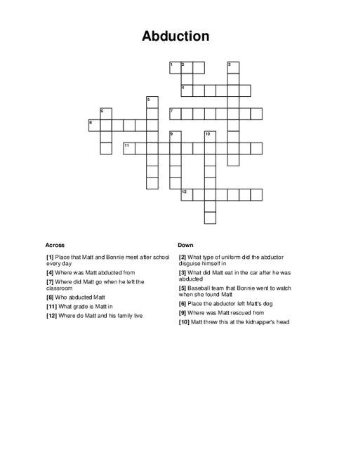 Abduction Crossword Puzzle