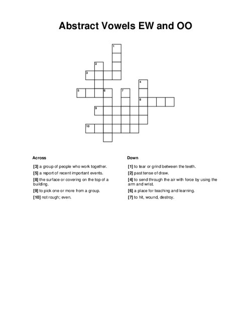 Abstract Vowels EW and OO Crossword Puzzle