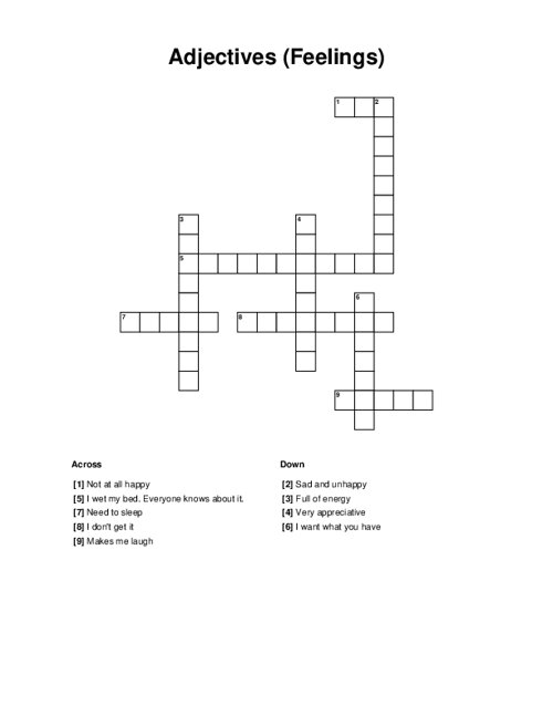Adjectives (Feelings) Crossword Puzzle
