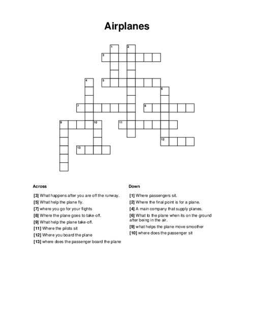 Airplanes Crossword Puzzle