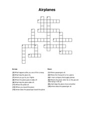 Airplanes Crossword Puzzle